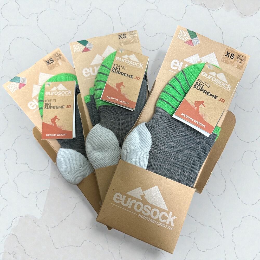 Eurosock Ski Supreme Junior Midweight Socks Kid’s Size XS (US 1-3), Grey Green